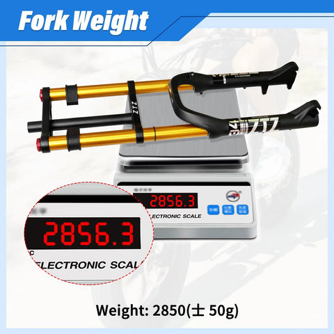 20 Inch Fat Tire Bike Front Air Suspension Fork With 180mm Travel on scale showing weight of 2856 grams
