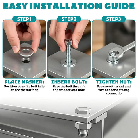 Installation guide using Steel Fender Flat Washers M10 10 x 21 x 1.2 mm 400 Pack Zinc Plated Carbon Steel Hardware.