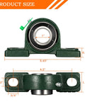 Front and side views of green cast-iron pillow block bearing with 1 in bore, UCP205-12, pack of 2.