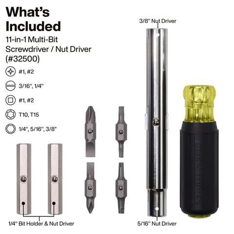 Included components of the Multi Bit Screwdriver And Nut Driver Set With Comfy Cushion Grip Handles Precision Heat Treated Bits.