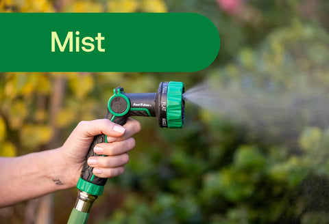 Thumb Control Garden Hose Nozzle With Eight Spray Patterns Carbon Fiber Texture Non Slip Grip in mist mode