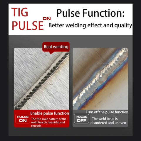 Comparison of weld beads with pulse function on and off using 5 In 1 Aluminum TIG Welder With AC DC Pulse Inverter, MMA Cutting Capabilities