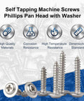 Self Tapping Machine Screws Phillips Pan Head with Washer, 50 Pack of M2 x 8mm Phillips Pan Head Self Tapping Screws With Integrated Washer Heavy Duty Kit.