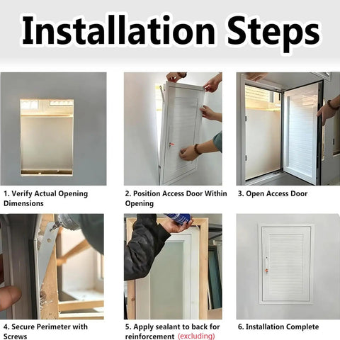 Installation steps for Lockable Drywall Access Panel White Inspection Service Hatch Top Shelf Aluminum Alloy Build 22By56 Inch.
