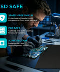 Technician using the ESD Safe All In One 10 Piece Pro Grade Precision Tweezers Set With Pry Tool for electronics repair.