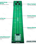 Portable Indoor And Outdoor Golf Putting Mat With 3 Balls, Retractable Push Rod, Carry Bag And Real Golf Balls, shown with markings and features.