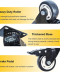Close-up of heavy duty roller wheel with thickened base and brake pedal for Top Shelf Adjustable Rolling Fabric Display Rack.
