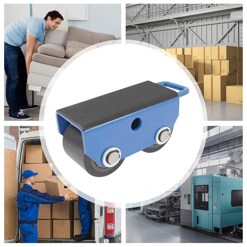 Heavy Duty Machinery Mover With Universal Wheels Portable Roller Dolly For Warehouse And Factory Equipment Transport Rugged Alloy Steel Build Easy Load And Move Durable Castor System Ideal For Heavy Machinery, blue dolly on warehouse floor