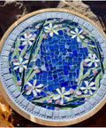 9 Inch Mosaic Art Lazy Susan With Handcrafted Stained Glass Design featuring floral pattern, smooth spin rotating tray.