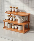 Clean 3 Tier Bamboo Cup Organizer Rack And Sharp Countertop Mug Stand For Coffee Bar Kitchen Office Storage Shelf With 6 Grid Wood Holder Setup Vibe with mugs and jars.