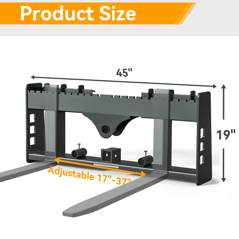 Heavy Duty 2500 Lbs Skid Steer Pallet Forks 42 Inch Frame Attachments For Kubota with 45x19 inch dimensions shown