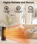 Portable Ceramic Space Heater With Remote Control, 3 Heat Settings, glowing heating effect, living room setup