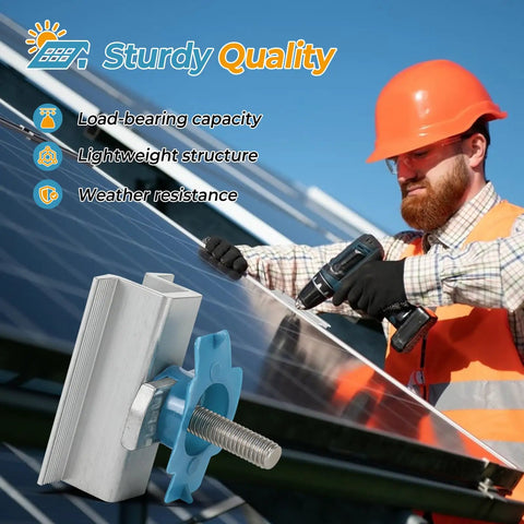 Heavy Duty Kickass Solar Panel Clamps With Bolt Nuts Corrosion Proof Aluminum Mid Mount Brackets close-up during installation