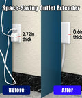 Side-by-side comparison of Ultra Slim Flat Plug Extension Cord Power Strip 3 Feet 3 Outlet White, showing thickness reduction from 2.72in to 0.6in.