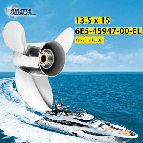 Boat Propeller For Yamaha Outboards 60 To 115 HP, Go To Upgrade Thirteen And A Half Inch By Fifteen Pitch, Right Hand Rotation, 3 Blades, Duplex Stainless Steel OEM Replacement For Yamaha 60 70 75 80 85 90 100 115 HP Motors