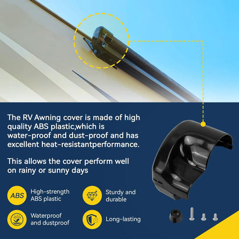 Essential RV Awning Motor Cover Kit Replacing Carefree R001785006 For Latitude Arm Hardware Parts Protection Ends Caps black ABS plastic awning cover