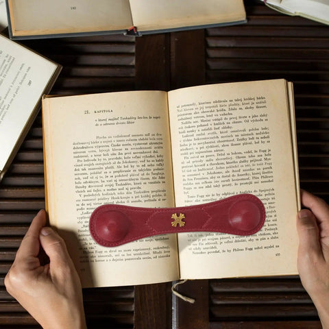 Red Leather Weighted Bookmark With Bronze Accent Corner Page Holder For Books Open Page Weight Reading Accessory Desk Decor Epic Gift