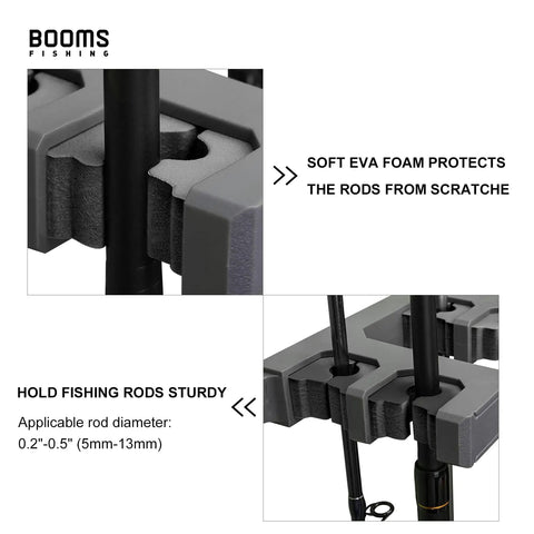Close-up of Garage Wall Mount Fishing Rod Holder Holds Up To 10 Rods With Vertical Horizontal And Ceiling Mount Options Black WV4