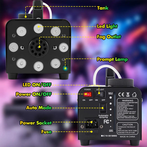Pro Level Fog Machine, 500 Watt Output, Dope Rgb Stage Lights, Auto And Manual Switching, Wireless Remote Handle, Smart Low Fluid Cut, Smooth Operation For Killer Dj Performances And Photo Shoots
