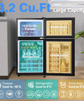 Straight Up Game Changer 3.2 Cubic Foot Mini Fridge With Separate Freezer showing adjustable shelves and drink compartments.