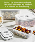 Fresh And Save Handheld Vacuum Sealer Kit with 3-piece BPA-free food storage containers showcasing sealed snacks on white surface