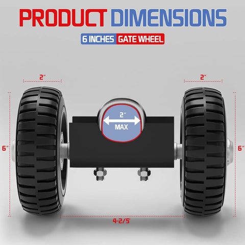 Heavy Duty 6 Inch Gate Wheel For Sliding Gates And Fences Fits Chain Link Metal Fence Or Wooden Gate Durable Rubber Tire With Steel Plate Rust Resistant And Lasting Gate Caster, side view dimension display