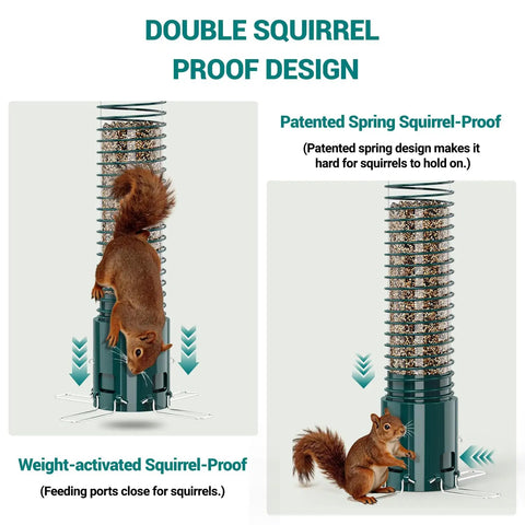 Squirrel Proof Metal Bird Feeder For Outdoors Hanging With 3.6 Lb Seed Capacity Weight Activated Squirrel Guard demonstration