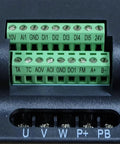 Solid 1.5KW to 2.2KW 380V VFD Inverter Handles 1 2 Or 3HP Loads Perfectly With Nifty Vector Control So Your Motor Runs Smooth As Butter Offering Precise RPM Tweaks And Easy Setup No Sweat Required For Your Business Operations Right Now. green VFD terminal block with control wiring labels