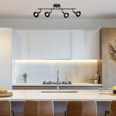 Slick Broadway 30 Inch Modern Industrial 4 Light Fixed Track Lighting Kit With Adjustable Spotlight Heads For Kitchen And Hallway In Oil Rubbed Bronze Finish installed in a modern kitchen setting.