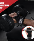Heavy Duty Double Layer Leather Weight Lifting Wrist Straps With Adjustable Neoprene Padding For Deadlift And Powerlifting in use with dumbbell.