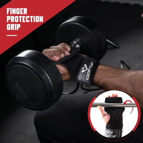 Heavy Duty Double Layer Leather Weight Lifting Wrist Straps With Adjustable Neoprene Padding For Deadlift And Powerlifting in use with dumbbell.