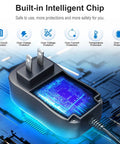 Universal 48W AC DC Power Adapter with 11 interchangeable tips shown with built-in intelligent chip and protective features.