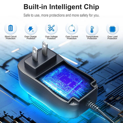 Universal 48W AC DC Power Adapter with 11 interchangeable tips shown with built-in intelligent chip and protective features.