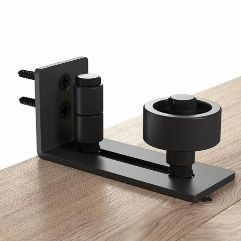 Black Sliding Barn Door Floor Guide for Bottom Adjustable Roller with 8 Setup Options, flush design and durable metal construction