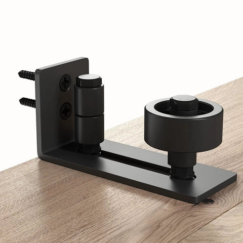 Adjustable Floor Guide For All Sliding Barn Doors With Eight Setup Options, Flush Bottom Design, Flat Stay Roller, Set Of 2, Built From Solid Steel And POM Nylon For Durability, Compatible With Door Panels Of Various Sizes, side view.