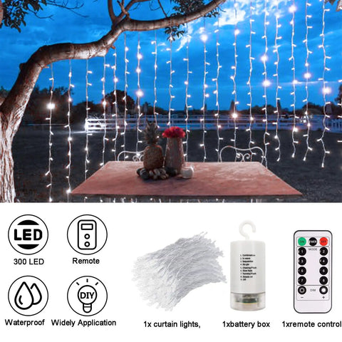 Battery Operated Curtain Lights 300 LEDs 9.8ft By 9.8ft Fairy String Lights With Remote And Timer for outdoor decor