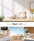 3D Wooden Puzzle for Adults and Teens, Mechanical Truck Crane Model Kit, DIY Wood Craft Hobby Toy, Family Project for Hobbyists, Women and Men, 428 Pieces, Challenging Hands On Build, Educational Fun wooden truck crane on desk, beige wood, movable crane arm, 428 pieces