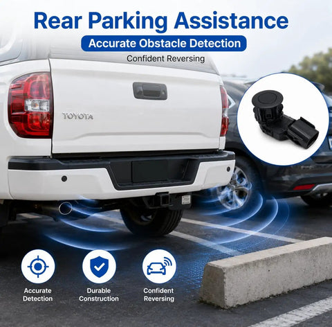 Toyota RAV4 2014 To 2018, Tacoma 2015 To 2022, And Tundra 2014 To 2021 Reverse Backup Parking Sensor Replacement Kit With 89341-0C010 And 89341-0C020, Plug And Play, Easy Install, High Precision Rear Park Assist Sensors installed on Toyota rear bumper