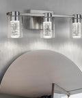Three Light Brushed Nickel Vanity Light With Crystal Glass Shade 3000K 4000K 6000K Color Temperature Eye Protection LED Wall Sconce Over Mirror Modern Dope Bathroom Fixture