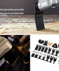 All Purpose Oscillating Tool Blades Kit, 26Pcs High Carbon Steel Universal Set displayed with tool cutting wood