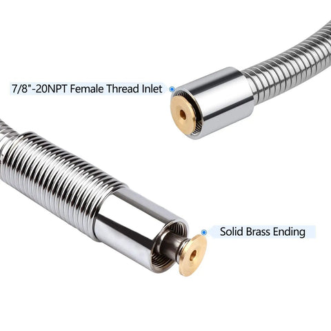 Heavy Duty Flexible Metal Stainless Steel Hose 44 Inch For Commercial Pre Rinse Faucets Replacement With Solid Brass Connector