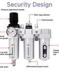 All In One Industrial Auto Drain Air Dryer For Compressors, Three Stage NPT system with metal cups and pressure gauge