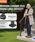 Outdoor 5 Step Stair Hand Rail Kit In Black With Installation Kit Carbon Steel Railings For Concrete Steps Porch And Deck Safe For Seniors And Kids Supports Up To 220 Lbs Retro Arch Design