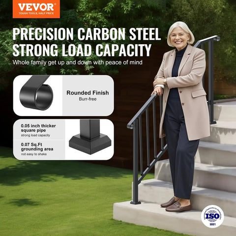 Outdoor 5 Step Stair Hand Rail Kit In Black With Installation Kit Carbon Steel Railings For Concrete Steps Porch And Deck Safe For Seniors And Kids Supports Up To 220 Lbs Retro Arch Design