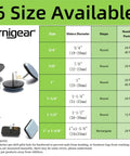 Size chart and images of PTFE Furniture Glides Sliders For Chair Legs 1 Inch Size Cushioned Movers in 6 sizes and shapes