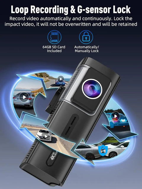 3 Channel 5G WiFi Dash Cam Front Cabin And Rear 4K Plus 1080P Plus 1080P Video With HDR Night Vision G Sensor and images of cars
