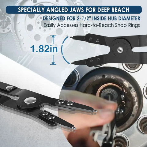 Ford 38700 Spindle Snap Ring Pliers For Super Duty Trucks 2007 And Newer With Ergonomic Handle, angled jaws, deep reach in hub