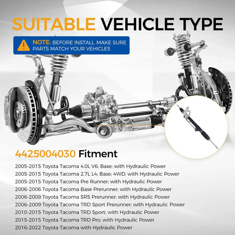 Toyota Tacoma Power Steering Rack Pinion Assembly With Hydraulic Rack For 2005 To 2022 Replaces 4425004030 Ready To Install Durable Steering Upgrade For 4x4 And 2WD Models