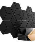 Twelve Pack Peel And Stick Acoustic Wall Panels High Density Sound Proof Foam Tiles Black in geometric design for echo reduction.