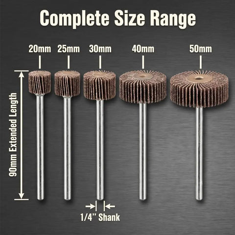 Beefed Up 90mm Extra Long Flap Wheel Sander With Quarter Inch Shank For Drill Grinder And Rotary Tools, assorted 20-50mm sizes